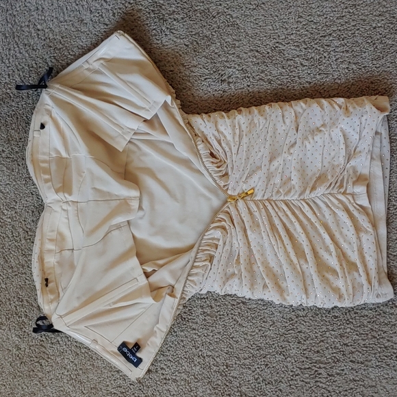 Bebe gold stud sparkly strapless mini dress beige mesh - Picture 9 of 10